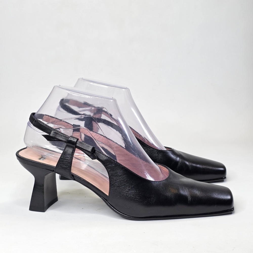 Vintage Le Saunda Women's Sandals Size 7.5 /38 Black Leather Heels Classic Shoes
